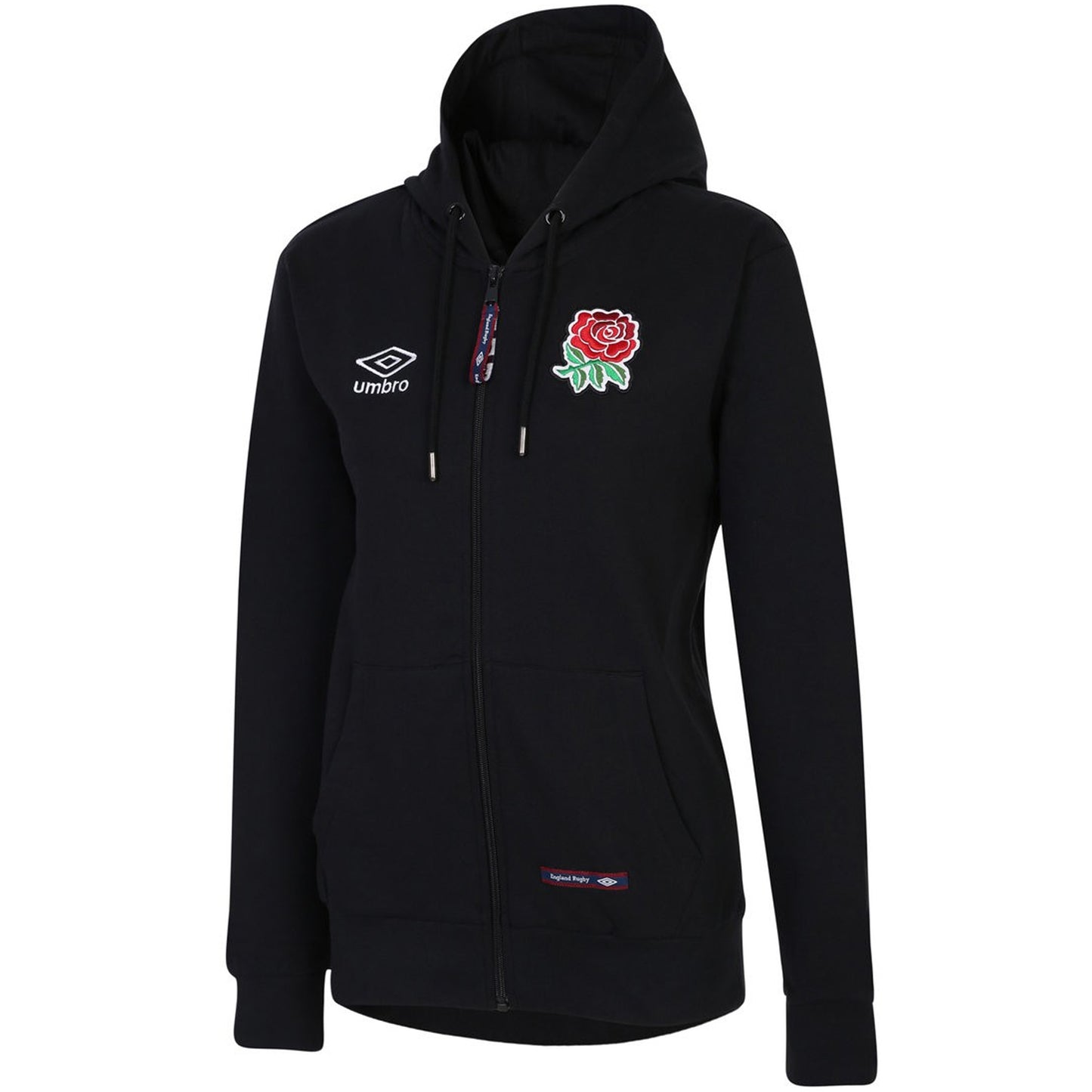Black - Front - England Rugby Womens-Ladies Classic Umbro Full Zip Hoodie