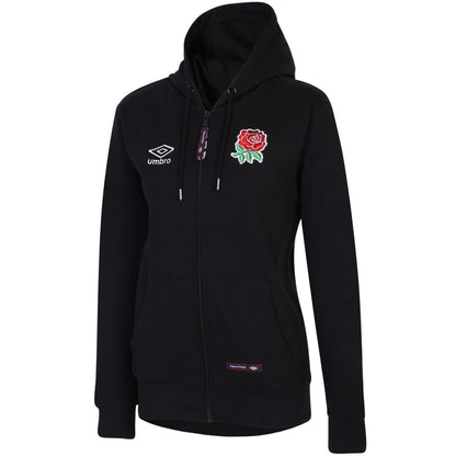 Black - Front - England Rugby Womens-Ladies Classic Umbro Full Zip Hoodie