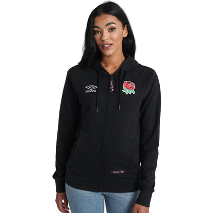 Black - Side - England Rugby Womens-Ladies Classic Umbro Full Zip Hoodie