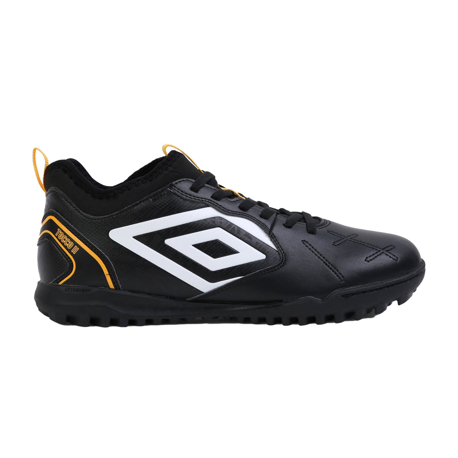 Black-White-Saffron - Side - Umbro Mens Tocco 2 Club Astro Turf Trainers