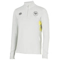 Oyster Mushroom-Blazing Yellow - Front - Brentford FC Mens 22-23 Umbro Quarter Zip Fleece Top