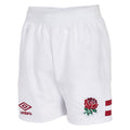 White-Claret Red - Front - England Rugby Childrens-Kids 22-23 Umbro Home Shorts