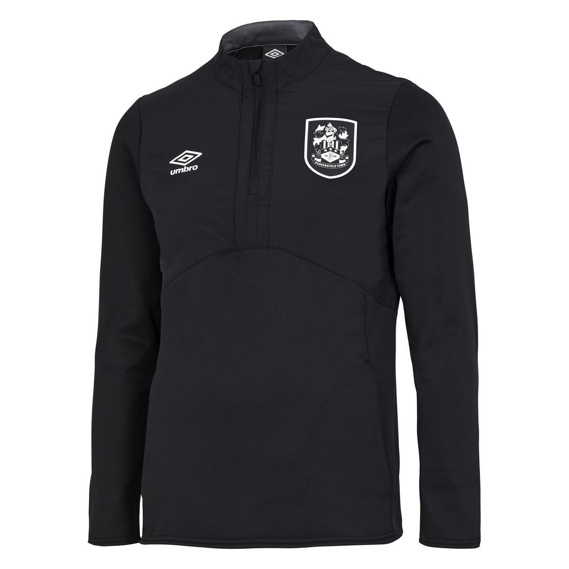 Black-Carbon - Front - Huddersfield Town AFC Mens 22-23 Umbro Half Zip Fleece Top