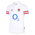 White-Claret Red - Front - England Rugby Childrens-Kids 22-23 Classic Umbro Home Jersey