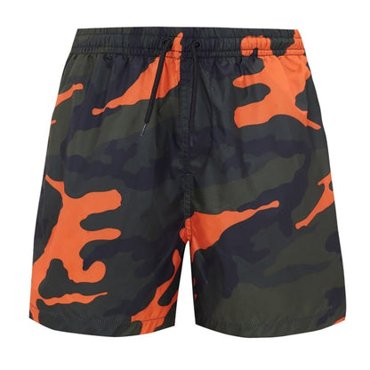 Khaki-Orange - Front - Brave Soul Boys Camouflage Print Swimming Trunks