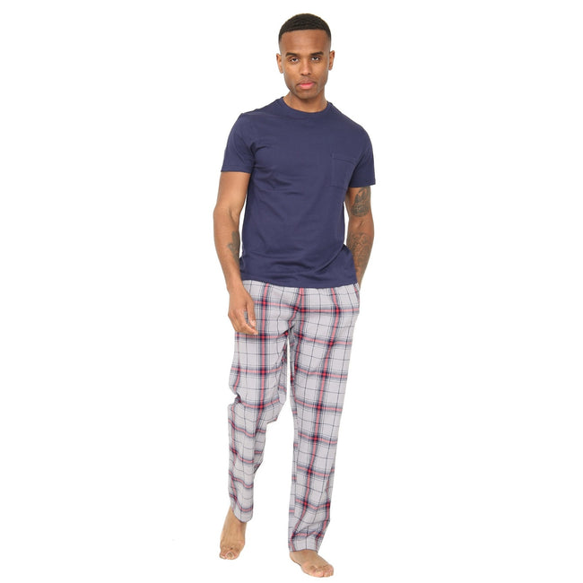 Navy - Front - Mens Jersey Check Short Sleeve Pyjamas