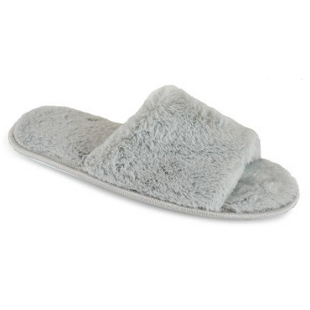 Grey - Front - Womens-Ladies Faux Fur Slide Slippers