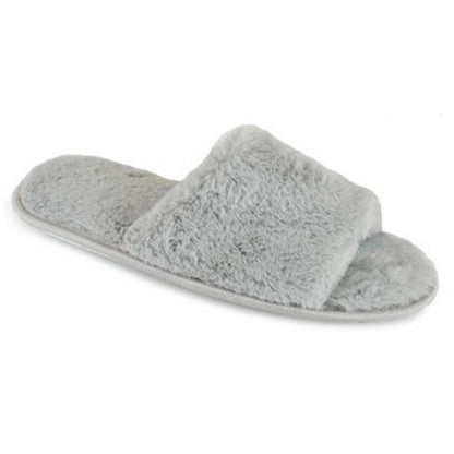 Grey - Front - Womens-Ladies Faux Fur Slide Slippers