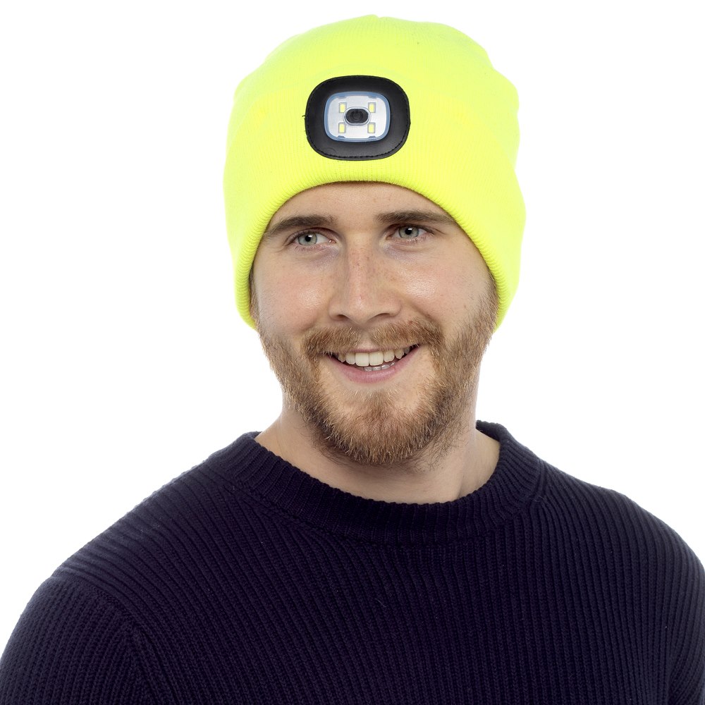 Fluorescent Yellow - Front - Storm Ridge Mens LED Light Beanie
