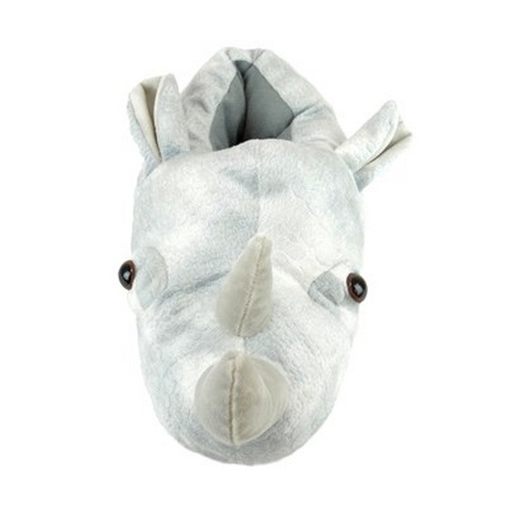 Grey - Back - Slumberzzz Childrens-Kids Rhino Slippers