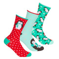 Red-Green - Front - Womens-Ladies Cotton Rich Festive Socks (3 Pairs)