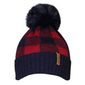 Navy-Red - Front - Rock Jock Womens-Ladies Detachable Pom Pom Beanie