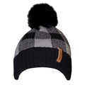 Black-Grey - Front - Rock Jock Womens-Ladies Detachable Pom Pom Beanie