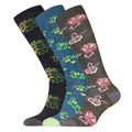 Teal-Grey-Green - Front - Womens-Ladies Floral Wellington Socks (Pack Of 3)