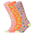 Lilac-Coral - Front - Womens-Ladies Floral Wellington Socks (Pack Of 3)