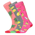 Banana-Lemon-Pineapple - Front - Womens-Ladies Fruit Wellington Socks (Pack Of 3)