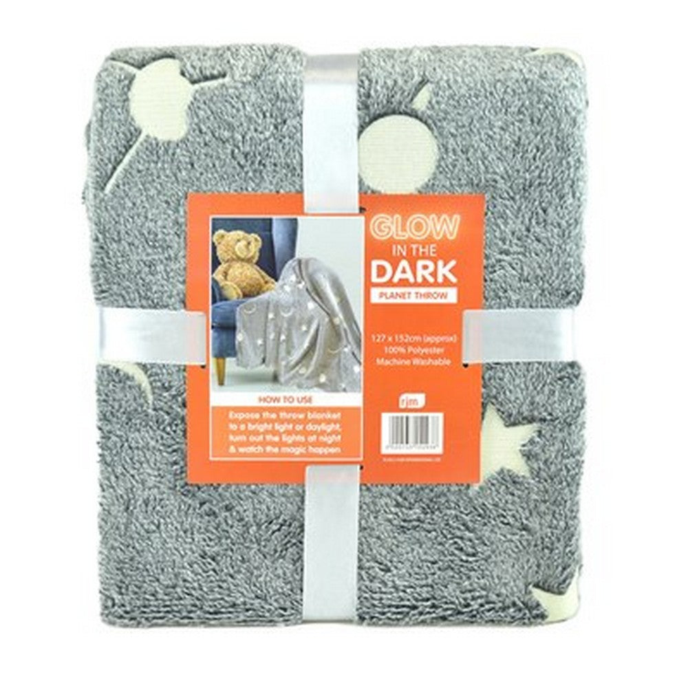 Grey - Back - RJM Planets Print Glow In The Dark Blanket