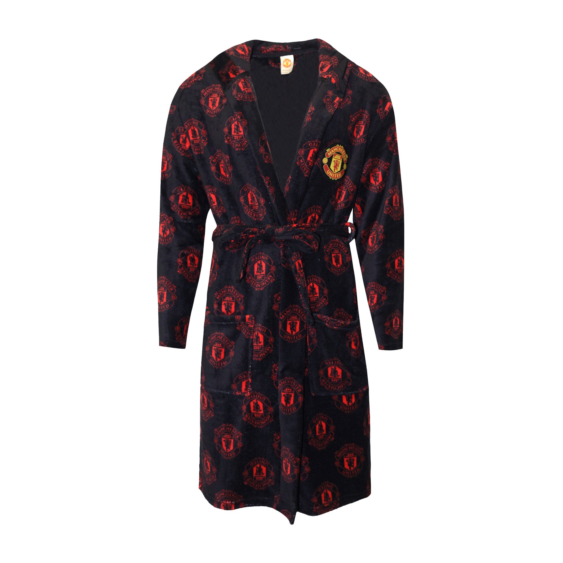 Black-Red - Front - Manchester United FC Mens Logo Bathrobe