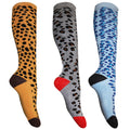 Grey-Yellow-Blue - Front - Womens-Ladies Animal Print Welly Socks (3 Pairs)