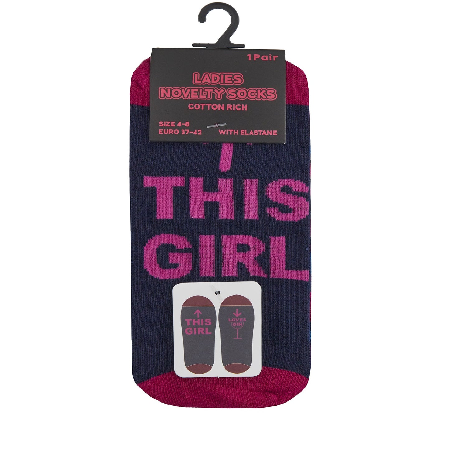 Navy-Pink - Side - Womens-Ladies This Girl Loves Gin Socks (1 Pair)