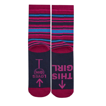 Navy-Pink - Front - Womens-Ladies This Girl Loves Gin Socks (1 Pair)