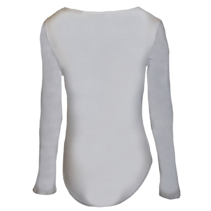 White - Back - Brave Soul Womens-Ladies Long Sleeve Low Cut Bodysuit