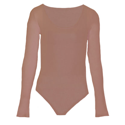 Taupe - Front - Brave Soul Womens-Ladies Long Sleeve Low Cut Bodysuit