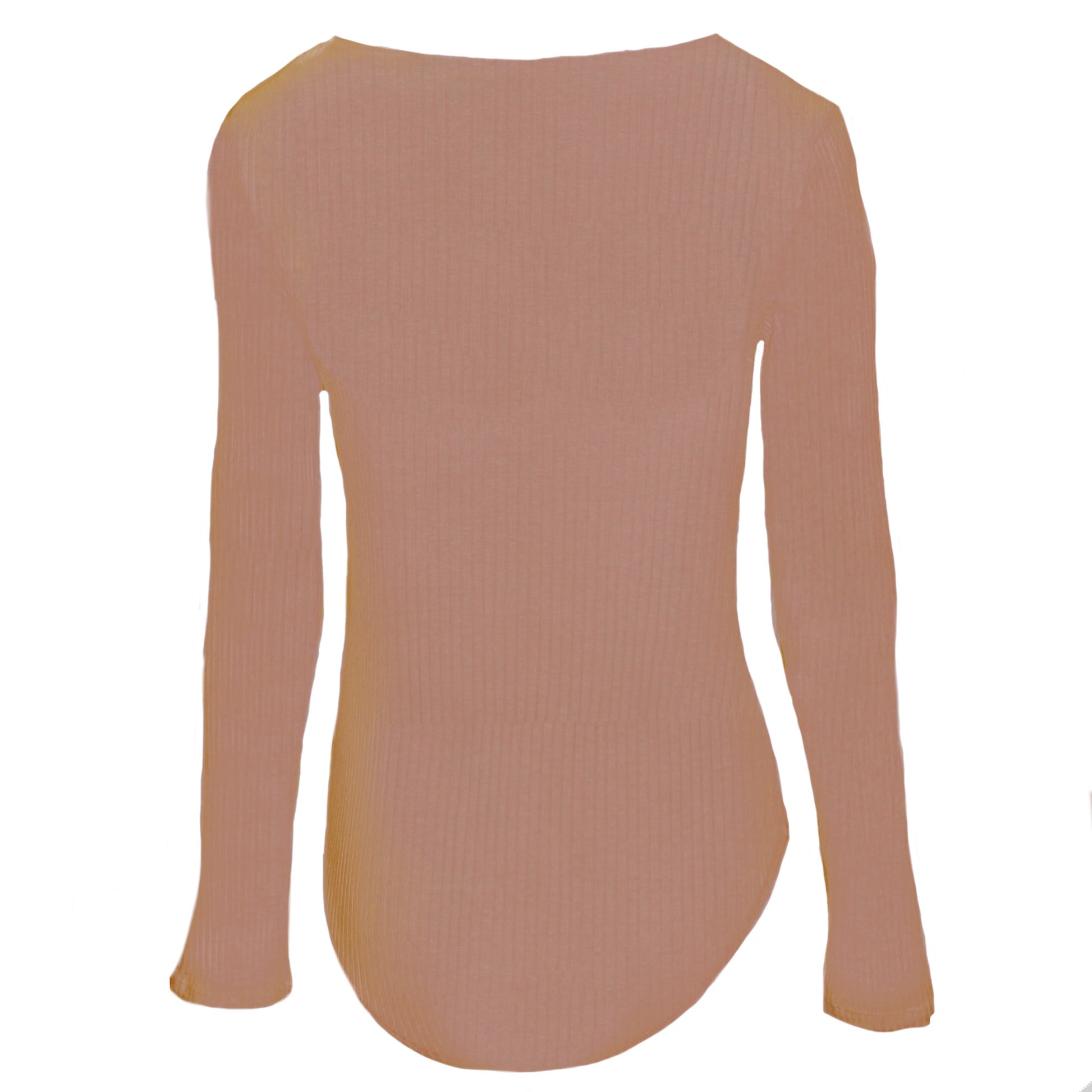 Taupe - Back - Brave Soul Womens-Ladies Long Sleeve Low Cut Bodysuit