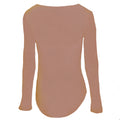 Taupe - Back - Brave Soul Womens-Ladies Long Sleeve Low Cut Bodysuit