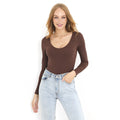 Chocolate - Front - Brave Soul Womens-Ladies Long Sleeve Low Cut Bodysuit