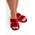 Red - Front - Brave Soul Womens-Ladies Faux Fur Double Strap Slide Slippers