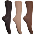 Light Brown-Brown-Beige - Front - Healthy Centres Womens-Ladies Easy-slide 100% Cotton Socks (3 Pairs)