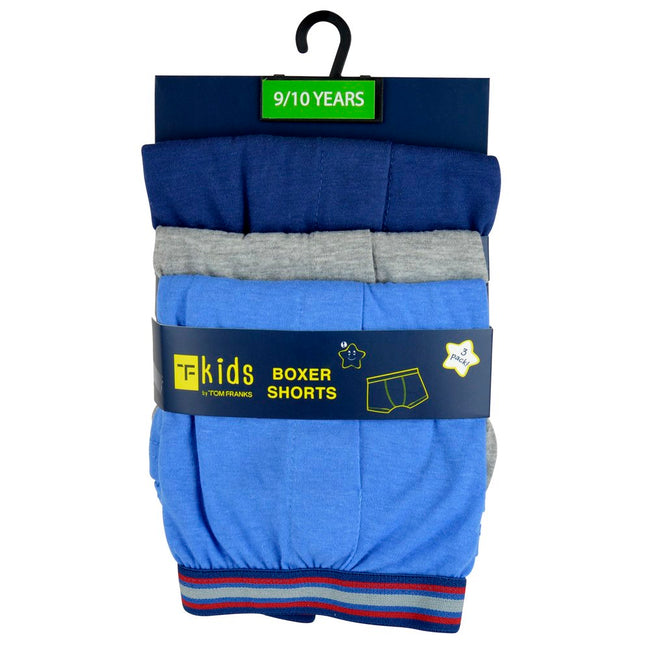 Navy-Grey-Blue - Front - Tom Franks Boys T-Kids Boxer Shorts (Pack Of 3)
