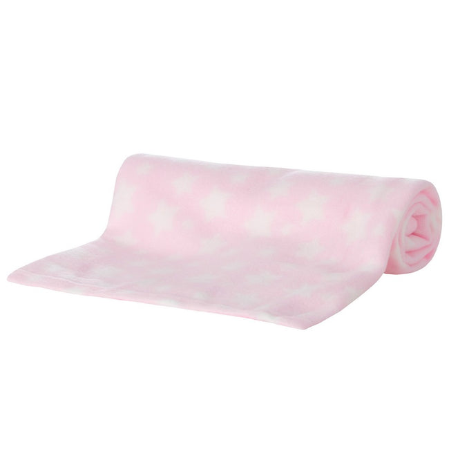 Pink Stars - Front - QT Baby Girls Rolled Polar Blanket