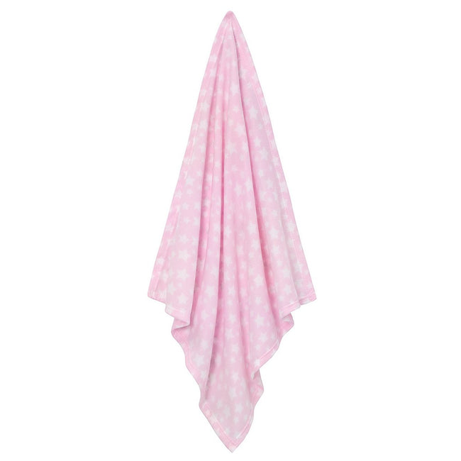 Pink Stars - Back - QT Baby Girls Rolled Polar Blanket