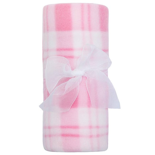 Pink Check - Front - QT Baby Girls Rolled Polar Blanket