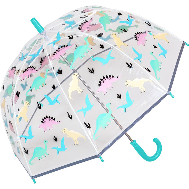 Clear-Green - Back - X-Brella Childrens-Kids Pastel Dinosaur Dome Umbrella