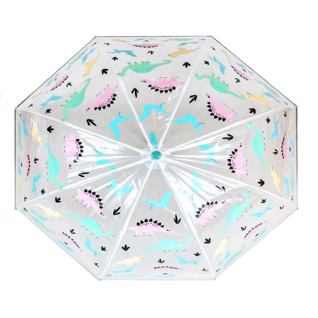 Clear-Green - Side - X-Brella Childrens-Kids Pastel Dinosaur Dome Umbrella