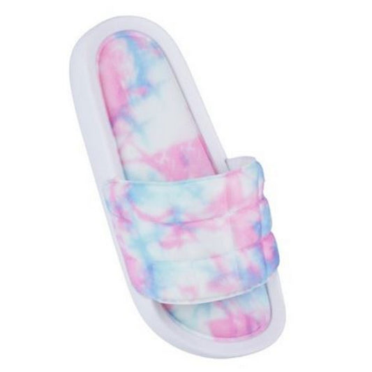 White - Front - Sandrocks Girls Quilted Tie-Dye Sliders