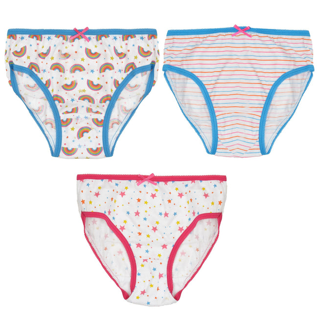 White-Blue-Pink - Front - Tom Franks Kids Girls Rainbow Print Briefs (Pack Of 3)