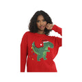 Red - Side - Brave Soul Womens Christmas Dinosaur Jumper