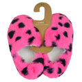 Pink-Black - Back - Slumberzzz Childrens-Kinds Leopard Print Slippers