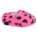 Pink-Black - Front - Slumberzzz Childrens-Kinds Leopard Print Slippers