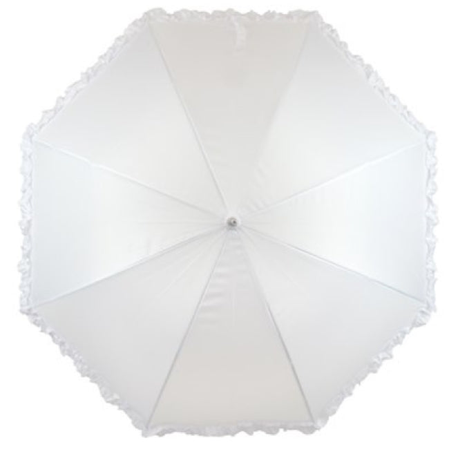 White - Back - Drizzles Frilled Bridal Stick Umbrella