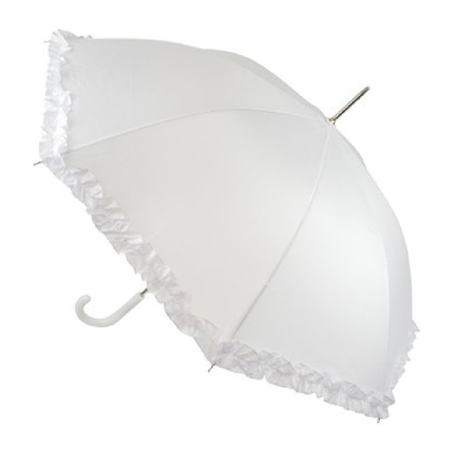 White - Front - Drizzles Frilled Bridal Stick Umbrella