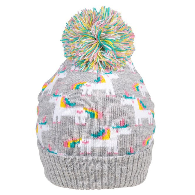 Grey - Front - Hawkins Collection Childrens-Kids Unicorn Bobble Hat