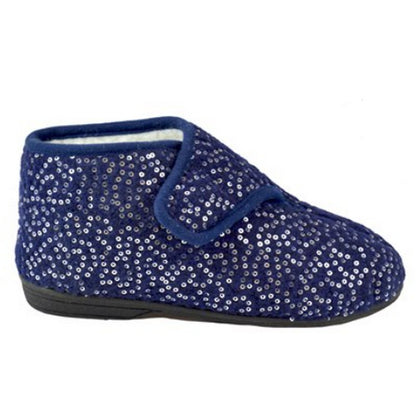 Navy - Back - Slumberzzz Womens-Ladies Sequin Slippers