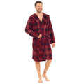 Red Check - Front - Foxbury Mens Coral Fleece Check Hooded Robe