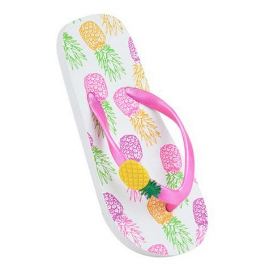 White - Front - Sandrocks Girls Pineapple Flip Flops