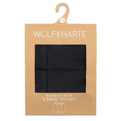 Black - Back - Wolf & Harte Mens Bamboo Rich Boxer Shorts (Pack Of 2)
